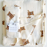 Teddy Bear Muslin Swaddle Blanket