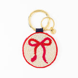 Kelsey Bow Seed Bead Bag Charm Key Ring | Ivory