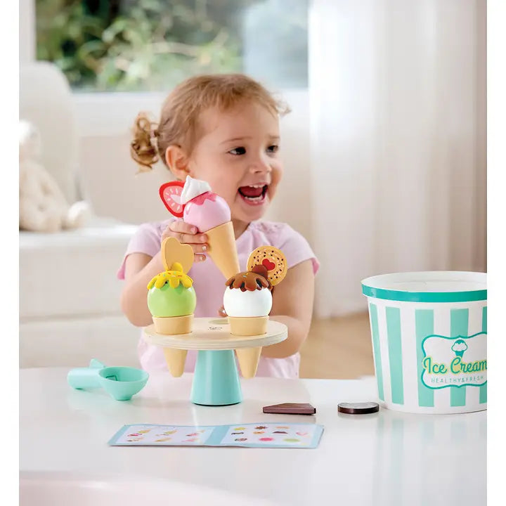 Wooden Ice Cream Parlor Play Set with Cones + Scoop