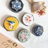 Embroidered Round Jewelry Box With Mirror