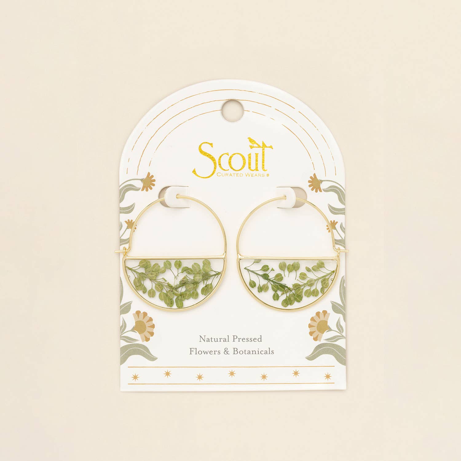 Green Peppergrass/Gold | Pressed Flower Hoop Earring