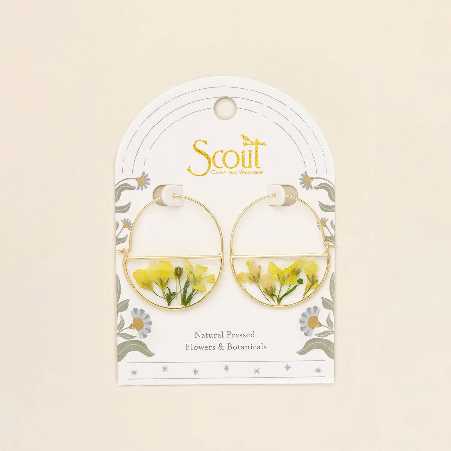Yellow Baby's Breath/Gold | Pressed Flower Hoop Earring