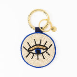 Kelsey Evil Eye Seed Bead Bag Charm Key Ring | Royal Blue