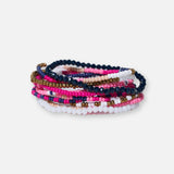 Sage Mixed Stripe Beaded 10 Strand Stretch Bracelets | Hot Pink