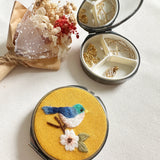 Embroidered Round Jewelry Box With Mirror
