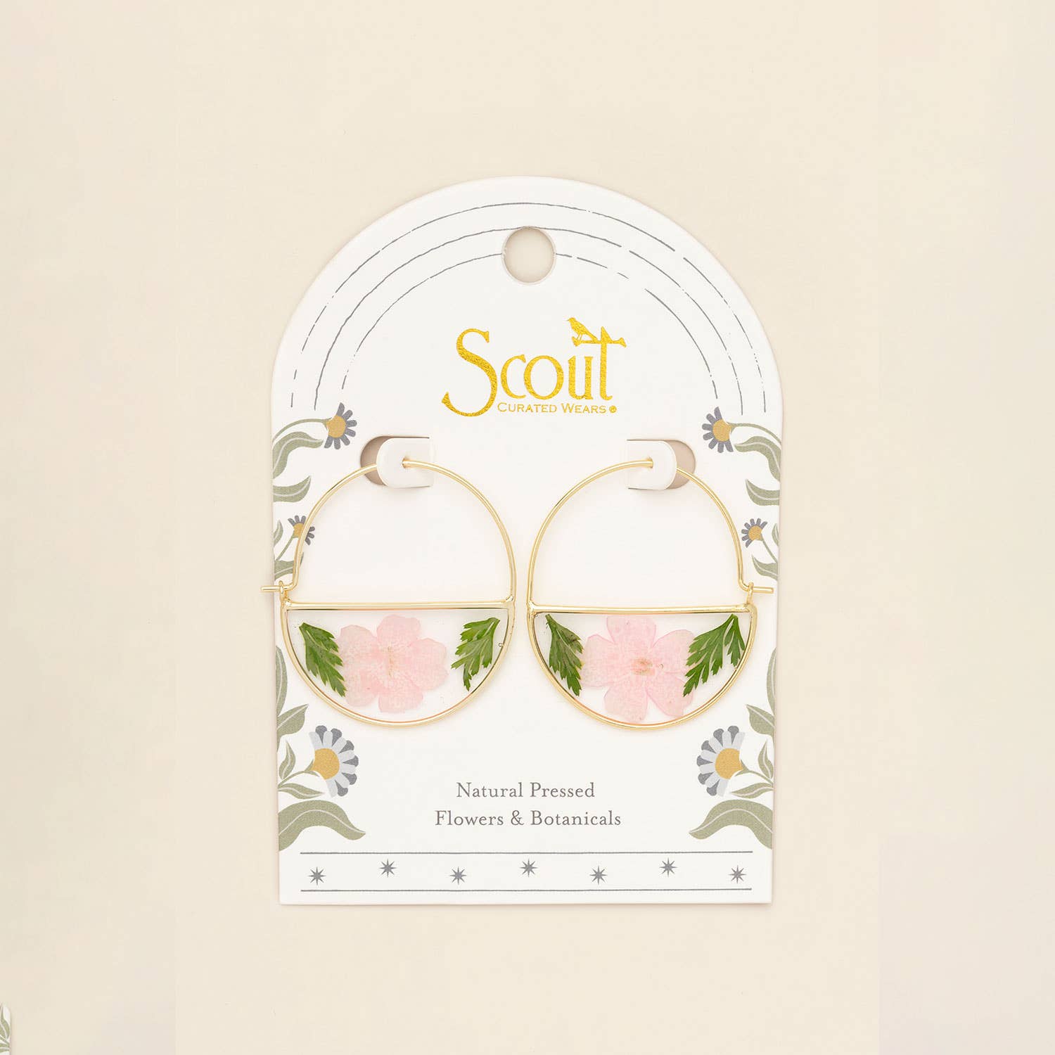 Pink Cherry Blossom/Gold | Pressed Flower Hoop Earring