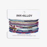 Sage Mixed Stripe Beaded 10 Strand Stretch Bracelet Set | Iceland
