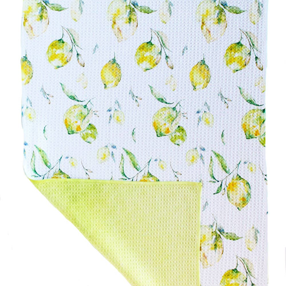 Watercolor Lemons | Two Sided Waffle Weave Microfiber Towels
