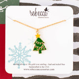 Christmas Tree Enamel Charm Necklace