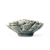 Pewter Blue Zinnia Ceramic Flower