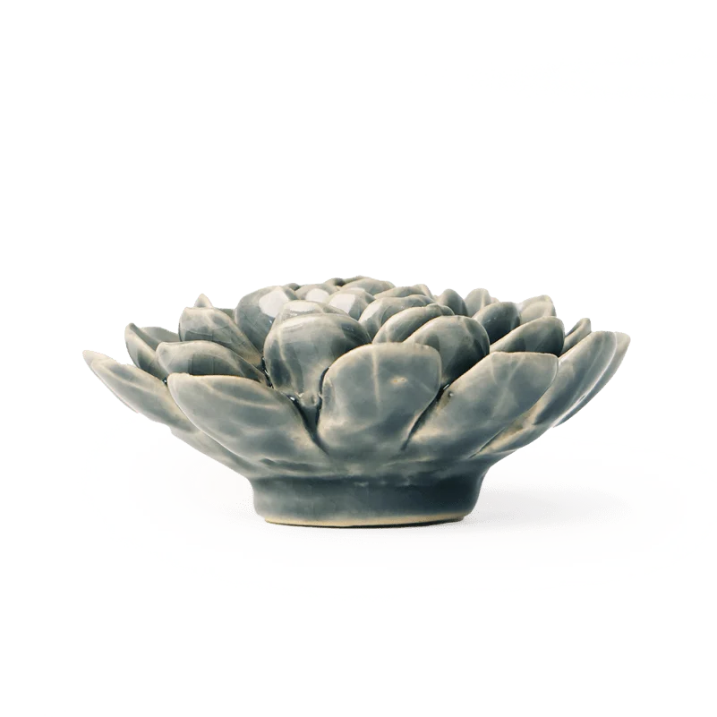 Pewter Blue Zinnia Ceramic Flower