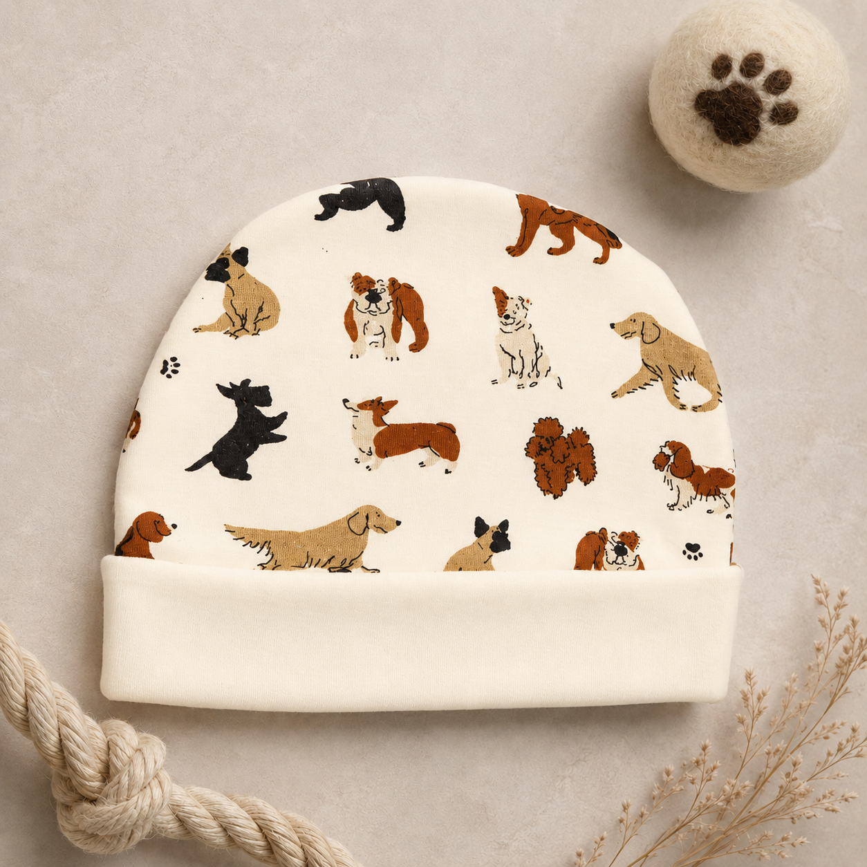 Reversible Organic Beanie | Cats + Dogs