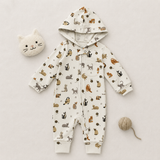 Organic Hooded Zipper Romper | Cats + Dogs