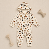Organic Hooded Zipper Romper | Cats + Dogs