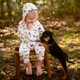 Organic Hooded Zipper Romper | Cats + Dogs