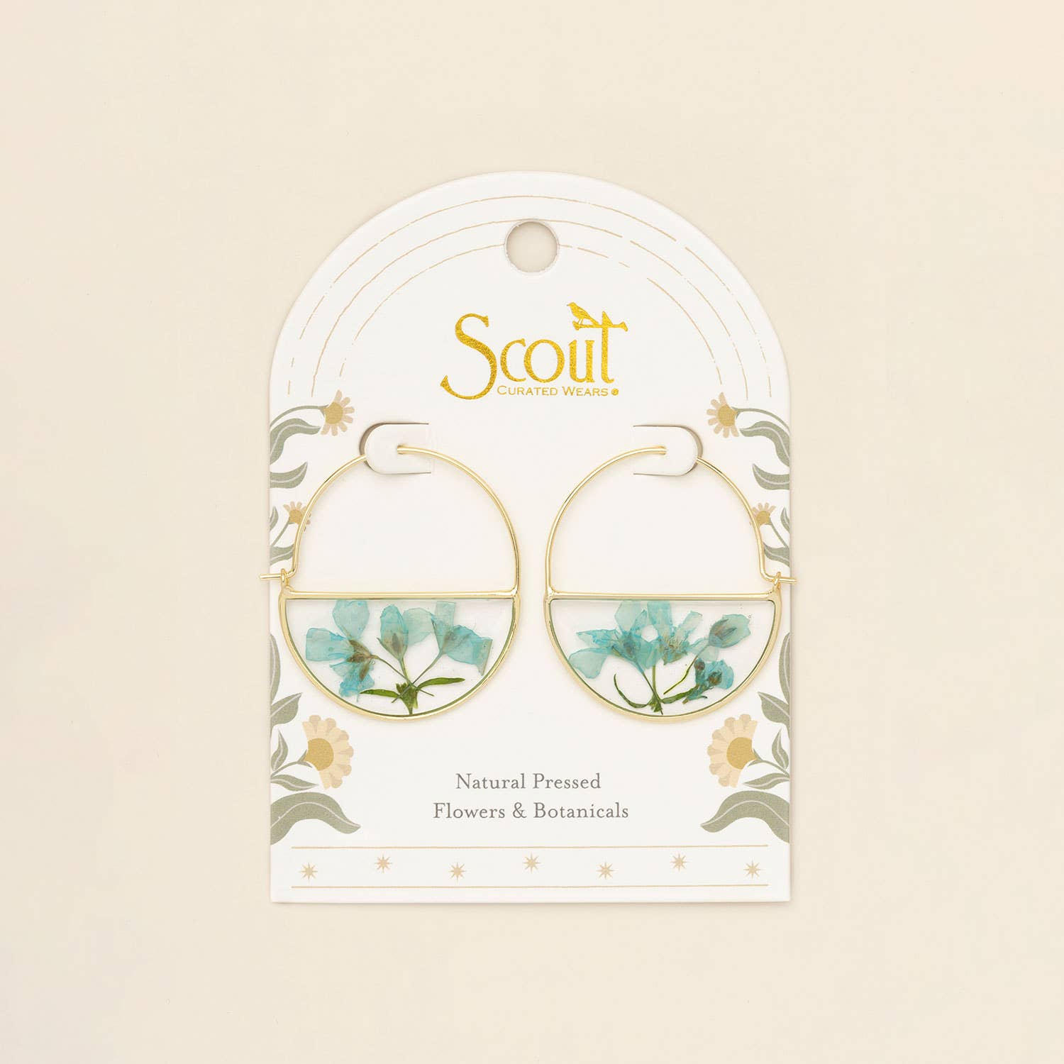 Blue Baby's Breath/Gold | Pressed Flower Hoop Earring