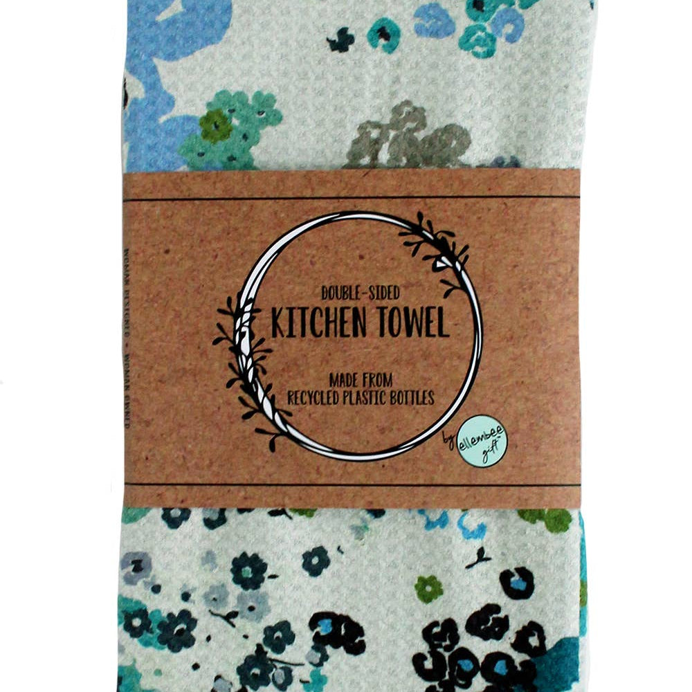 Blue Green Ditsy Flowers | Two Sided Waffle Weave Microfiber Towels
