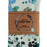 Blue Green Ditsy Flowers | Two Sided Waffle Weave Microfiber Towels