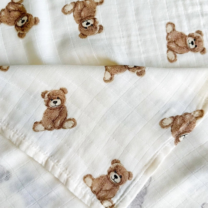 JumpOff Jo Muslin Swaddle Blanket - 47x47 In, Ultra Soft Bamboo & Cotton, Mama Bear Black