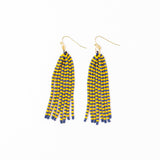 Game Day Tassel Seed Bead Earrings | Blue + Yellow