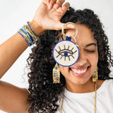 Kelsey Evil Eye Seed Bead Bag Charm Key Ring | Royal Blue