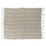 Woven Recycled Cotton Blend Throw with Flowers + Braided Pom Pom Tassels