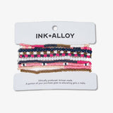 Sage Mixed Stripe Beaded 10 Strand Stretch Bracelets | Hot Pink