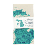 Illustrated Michigan Map Tea Towel