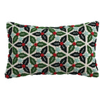 Embroidered Lumbar Pillow with Tufted Holly Leaves, Stars & Pom Poms