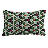 Embroidered Lumbar Pillow with Tufted Holly Leaves, Stars & Pom Poms