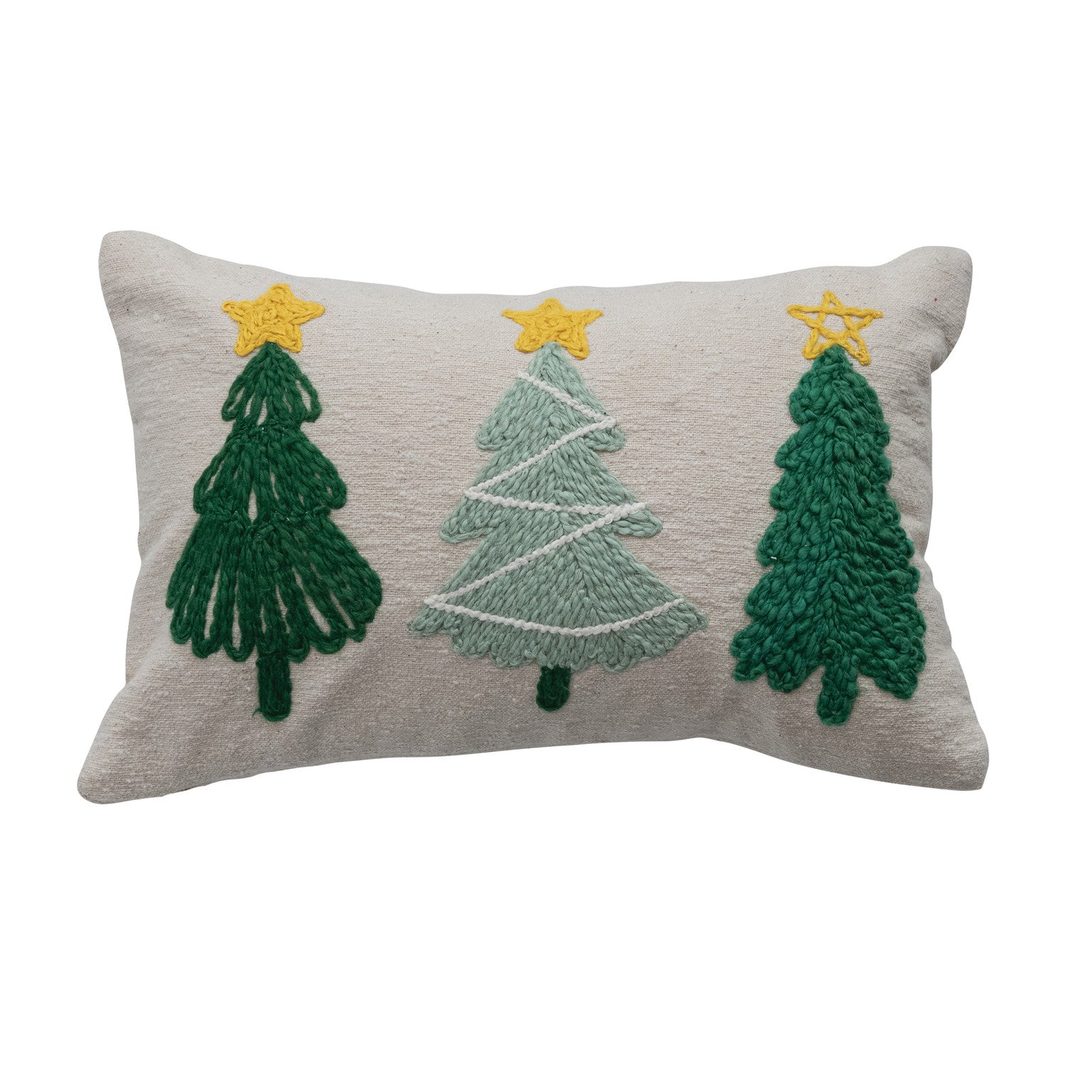 Woven Blend Lumbar Pillow with Tufted & Embroidered Christmas Trees