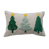Woven Blend Lumbar Pillow with Tufted & Embroidered Christmas Trees